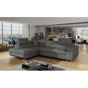 Coltar extensibil stanga 4 locuri, ELTAP, Anton, 272x203x85 cm, lemn/poliester, gri inchis