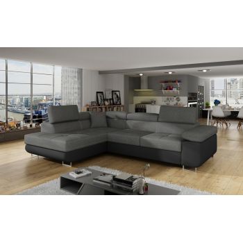 Coltar extensibil stanga 4 locuri, ELTAP, Anton, 272x203x85 cm, lemn/poliester, gri/negru