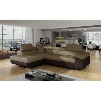 Coltar extensibil stanga 4 locuri, ELTAP, Anton, 272x203x85 cm, lemn/poliester, maro/maro inchis