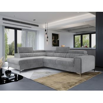 Coltar extensibil stanga 4 locuri, ELTAP, Lau-01, Laurence, 278x205x92 cm, lemn/poliester, gri deschis