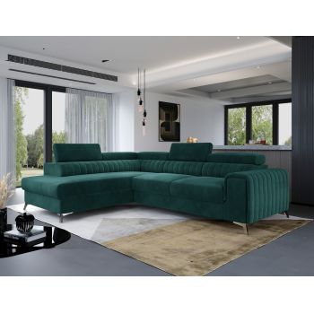 Coltar extensibil stanga 4 locuri, ELTAP, Lau-11, Laurence, 278x205x92 cm, lemn/poliester, verde