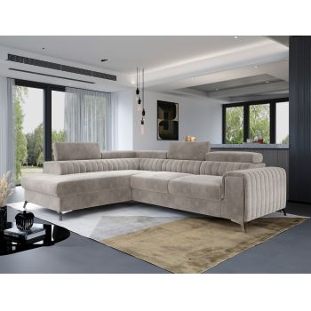 Coltar extensibil stanga 4 locuri, ELTAP, Lau-16, Laurence, 278x205x92 cm, lemn/poliester, bej deschis