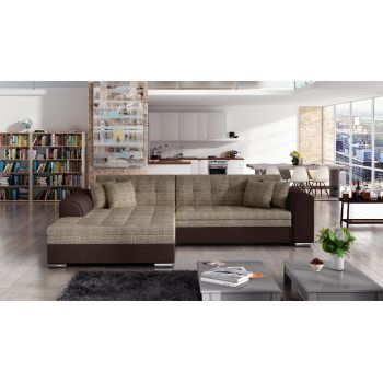 Coltar extensibil stanga 4 locuri, ELTAP, Sorento, 296x194x78 cm, lemn/poliester, bej inchis/maro