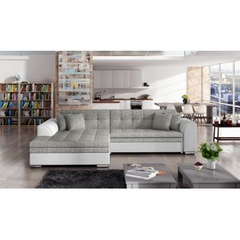 Coltar extensibil stanga 4 locuri, ELTAP, Sorento, 296x194x78 cm, lemn/poliester, gri/alb