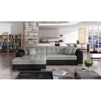 Coltar extensibil stanga 4 locuri, ELTAP, Sorento, 296x194x78 cm, lemn/poliester, gri/negru