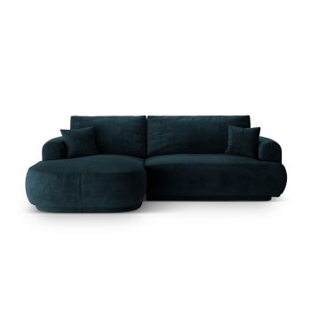 Coltar extensibil stanga 5 locuri, modular, cu lada depozitare, Ella, Micadoni Home, 271x174x94 cm, catifea, petrol inchis