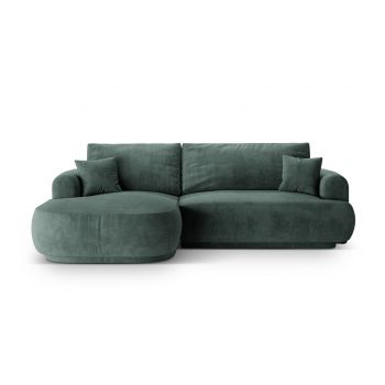 Coltar extensibil stanga 5 locuri, modular, cu lada depozitare, Ella, Micadoni Home, 271x174x94 cm, catifea, petrol