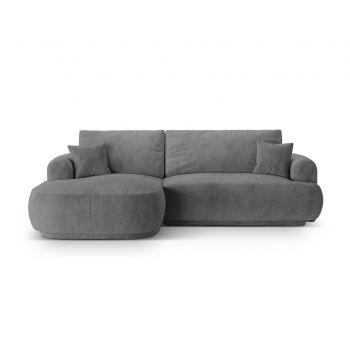 Coltar extensibil stanga 5 locuri, modular, cu lada depozitare, Ella, Micadoni Home, 271x174x94 cm, tesatura structurata chenille, gri