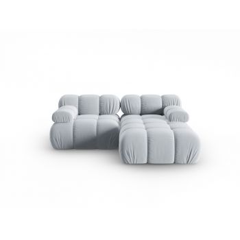 Coltar modular dreapta 3 locuri, Bellis-51, Micadoni Home, 188x155x70 cm, catifea, albastru deschis