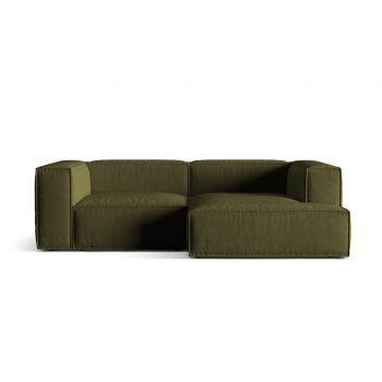 Coltar modular dreapta 3 locuri, Nuria-88, Micadoni Home, 252x147x72 cm, catifea, verde moss melange