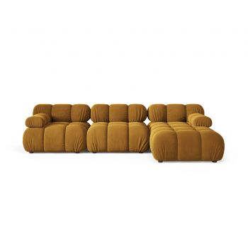 Coltar modular dreapta 4 locuri, Bellis-51, Micadoni Home, 282x155x70 cm, catifea, galben