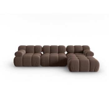 Coltar modular dreapta 4 locuri, Bellis-51, Micadoni Home, 282x155x70 cm, catifea, maro inchis