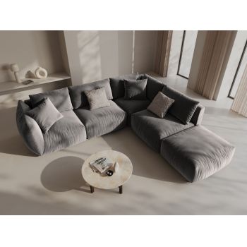 Coltar modular dreapta 4 locuri, Chris-184, Micadoni Home, 295x290x80 cm, catifea, gri