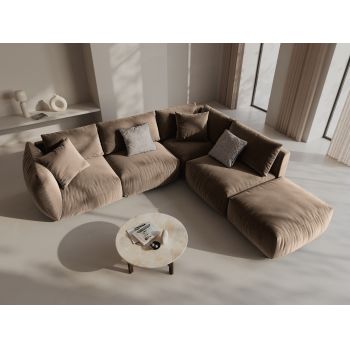 Coltar modular dreapta 4 locuri, Chris-184, Micadoni Home, 295x290x80 cm, catifea, maro deschis