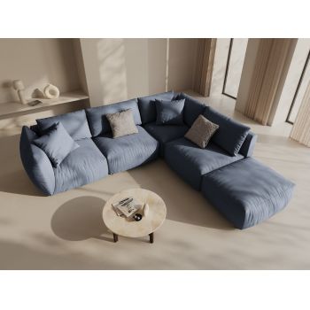 Coltar modular dreapta 4 locuri, Chris-259, Micadoni Home, 295x290x80 cm, tesatura structurata chenille, albastru muted