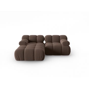 Coltar modular stanga 3 locuri, Bellis-51, Micadoni Home, 188x155x70 cm, catifea, maro inchis