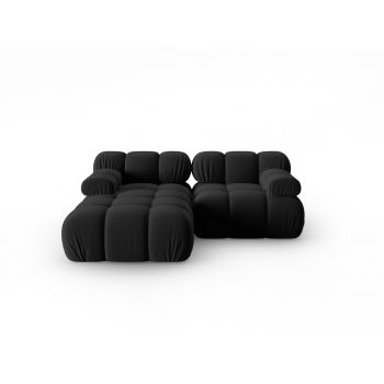 Coltar modular stanga 3 locuri, Bellis-51, Micadoni Home, 188x155x70 cm, catifea, negru