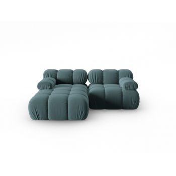 Coltar modular stanga 3 locuri, Bellis-51, Micadoni Home, 188x155x70 cm, catifea, turcoaz