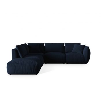 Coltar modular stanga 4 locuri, Chris-184, Micadoni Home, 295x290x80 cm, catifea, albastru regal
