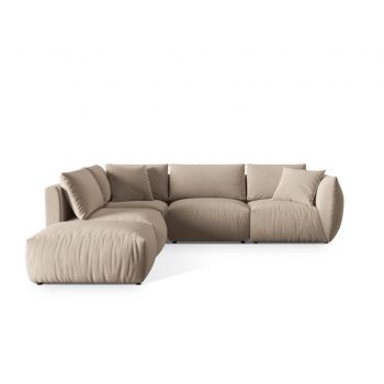 Coltar modular stanga 4 locuri, Chris-184, Micadoni Home, 295x290x80 cm, catifea, ecru