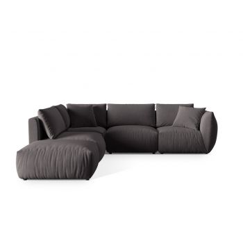 Coltar modular stanga 4 locuri, Chris-184, Micadoni Home, 295x290x80 cm, catifea, gri inchis