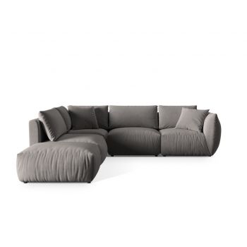 Coltar modular stanga 4 locuri, Chris-184, Micadoni Home, 295x290x80 cm, catifea, gri