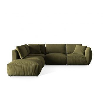 Coltar modular stanga 4 locuri, Chris-184, Micadoni Home, 295x290x80 cm, catifea, verde deschis