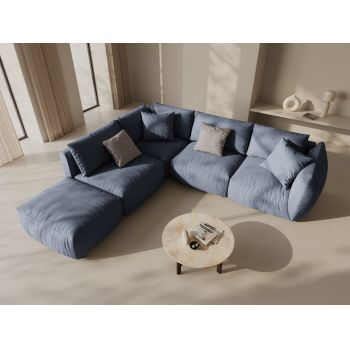 Coltar modular stanga 4 locuri, Chris-259, Micadoni Home, 295x290x80 cm, tesatura structurata chenille, albastru muted