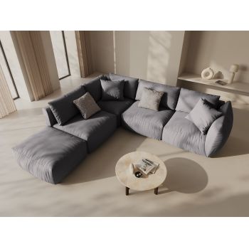 Coltar modular stanga 4 locuri, Chris-259, Micadoni Home, 295x290x80 cm, tesatura structurata chenille, gri beton