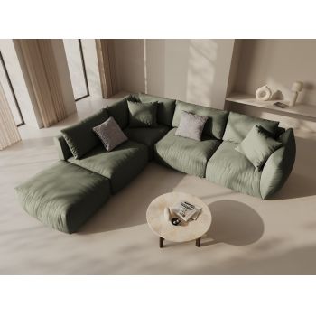 Coltar modular stanga 4 locuri, Chris-259, Micadoni Home, 295x290x80 cm, tesatura structurata chenille, verde deschis
