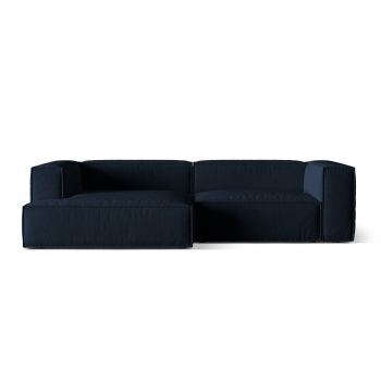 Coltar modular stanga 4 locuri, Nuria-88, Micadoni Home, 292x147x72 cm, catifea, albastru inchis
