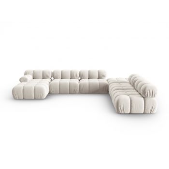 Coltar panoramic modular dreapta 7 locuri, Bellis-51, Micadoni Home, 376x282x70 cm, catifea, bej inchis