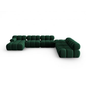 Coltar panoramic modular dreapta 7 locuri, Bellis-51, Micadoni Home, 376x282x70 cm, catifea, verde bottle