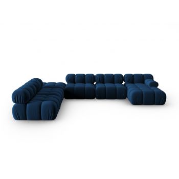 Coltar panoramic modular stanga 7 locuri, Bellis-51, Micadoni Home, 376x282x70 cm, catifea, albastru regal