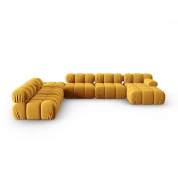 Coltar panoramic modular stanga 7 locuri, Bellis-51, Micadoni Home, 376x282x70 cm, catifea, galben