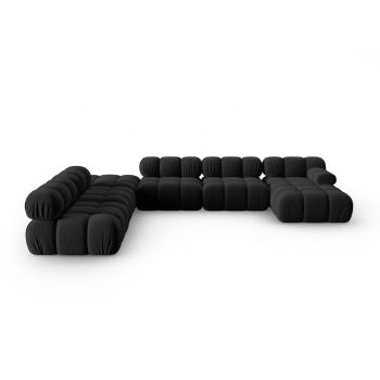 Coltar panoramic modular stanga 7 locuri, Bellis-51, Micadoni Home, 376x282x70 cm, catifea, negru Coltar panoramic modular stanga 7 locuri, Bellis-51, Micadoni Home, 376x282x70 cm, catifea, negru