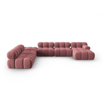 Coltar panoramic modular stanga 7 locuri, Bellis-51, Micadoni Home, 376x282x70 cm, catifea, roz