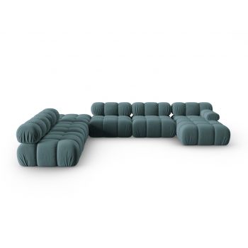 Coltar panoramic modular stanga 7 locuri, Bellis-51, Micadoni Home, 376x282x70 cm, catifea, turcoaz
