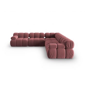 Coltar simetric 5 locuri, Bellis-51, Micadoni Home, 282x282x70 cm, catifea, roz