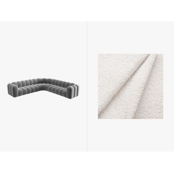 Coltar simetric modular 5 locuri, Lupine-101, Micadoni Home, 309x309x70 cm, tesatura boucle, alb