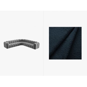 Coltar simetric modular 5 locuri, Lupine-101, Micadoni Home, 309x309x70 cm, tesatura boucle, albastru inchis