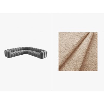 Coltar simetric modular 5 locuri, Lupine-101, Micadoni Home, 309x309x70 cm, tesatura boucle, bej