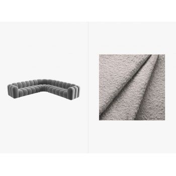 Coltar simetric modular 5 locuri, Lupine-101, Micadoni Home, 309x309x70 cm, tesatura boucle, gri deschis