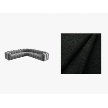 Coltar simetric modular 5 locuri, Lupine-101, Micadoni Home, 309x309x70 cm, tesatura boucle, negru