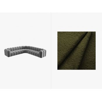 Coltar simetric modular 5 locuri, Lupine-101, Micadoni Home, 309x309x70 cm, tesatura boucle, oliv inchis