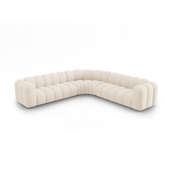 Coltar simetric modular 5 locuri, Lupine-140, Micadoni Home, 309x309x70 cm, tesatura chenille din poliester, bej deschis