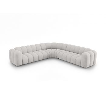 Coltar simetric modular 5 locuri, Lupine-140, Micadoni Home, 309x309x70 cm, tesatura chenille din poliester, gri deschis