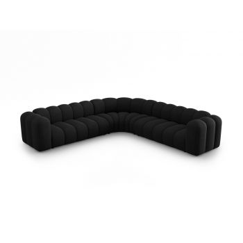 Coltar simetric modular 5 locuri, Lupine-140, Micadoni Home, 309x309x70 cm, tesatura chenille din poliester, negru