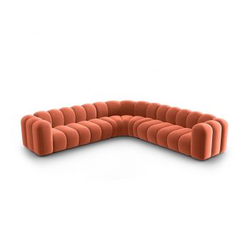 Coltar simetric modular 5 locuri, Lupine-44, Micadoni Home, 309x309x70 cm, catifea, corai