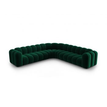 Coltar simetric modular 5 locuri, Lupine-44, Micadoni Home, 309x309x70 cm, catifea, verde bottle